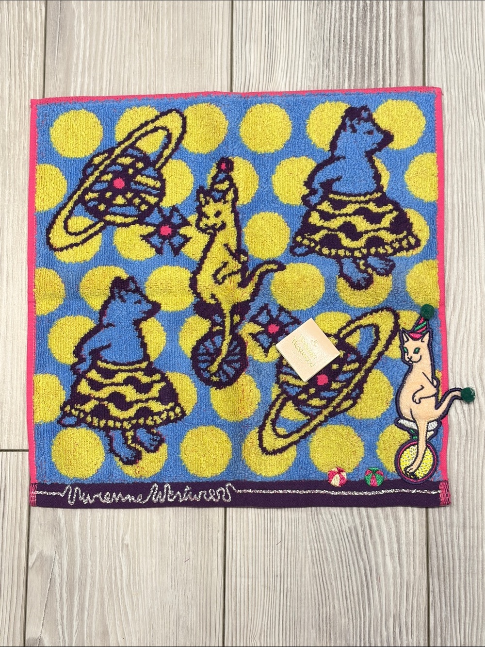 Vivienne Westwood Colorful Cat/Pig Circus Terry Cloth Square 10.5”x10.5” New